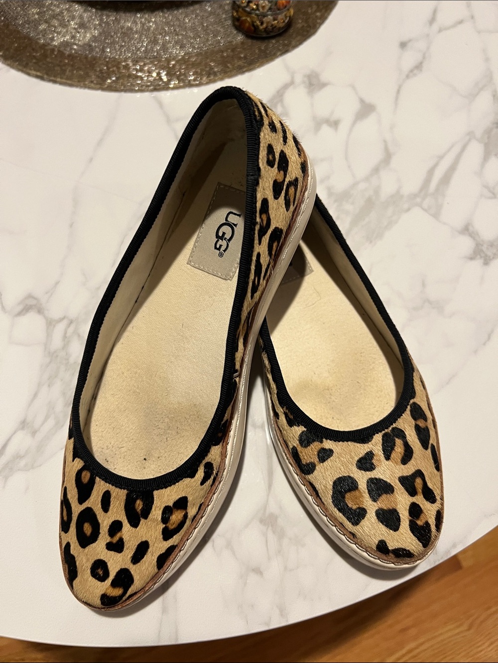 UGG Leopard Print Ballet Flats in Tan and Black
